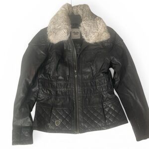 Y2K style Harley Davidson Madeline Quilted Leather Fur Jacket Collar Biker